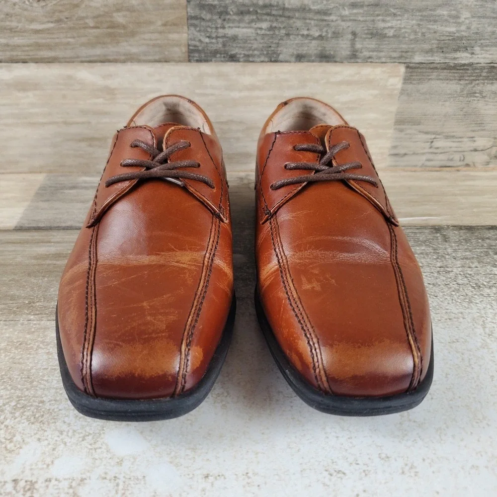 Florsheim Reveal Bike Kids Oxford Shoes Sz 12.5 Cognac Leather Bicycle Toe Lace